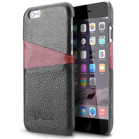 iPhone 6 Leather Case, KKtick Vintage Synthetic Wallet Case iPhone 6s Genuine Leather Cover Slim Style with 2 Card Slots, Soft Corrected Grain Leather Case for iPhone 6/6s Black