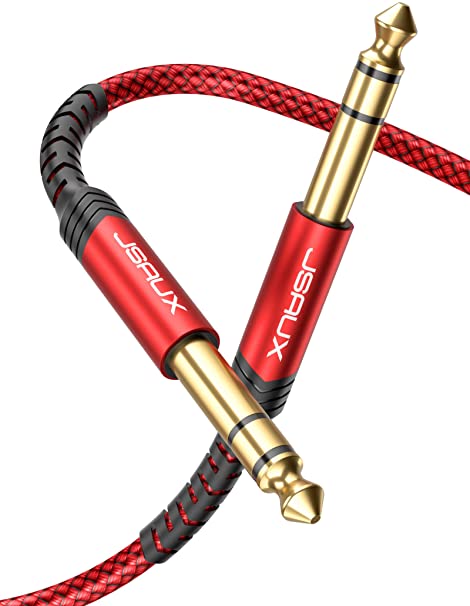 1/4 Inch Guitar Instrument Cable 20FT, JSAUX 6.35mm (1/4) TRS to 6.35mm (1/4) TRS Stereo Audio Cable Male to Male Straight-to-Straight for Electric Guitar, bass Guitar, Electric Mandolin-Red