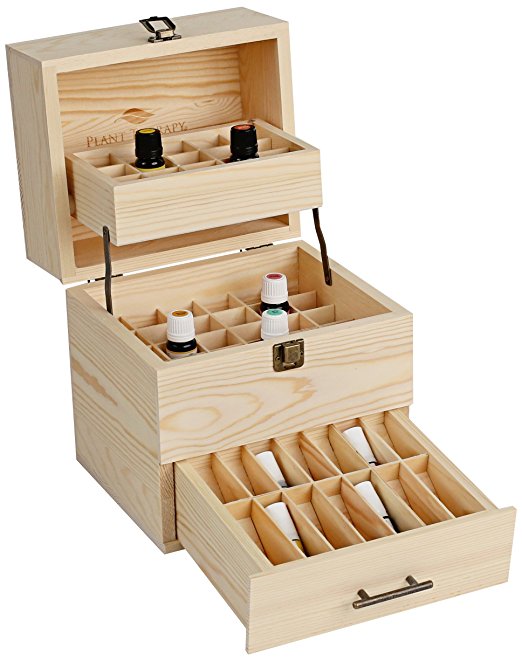 Plant Therapy Wooden Essential Oil Box Expanding Organizer - Stores Up To 45 Bottles & 14 Roll-Ons