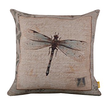 LINKWELL 4545cm Retro Vintage Dragonfly Linen Cushion Cover Postmark