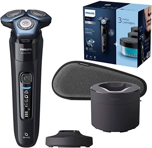 Philips Shaver Series 7000 Wet and Dry Electric Shaver with Steel Precision Blades, Motion Control Sensor, 360 D Flexing Heads, S7783/63, Silver