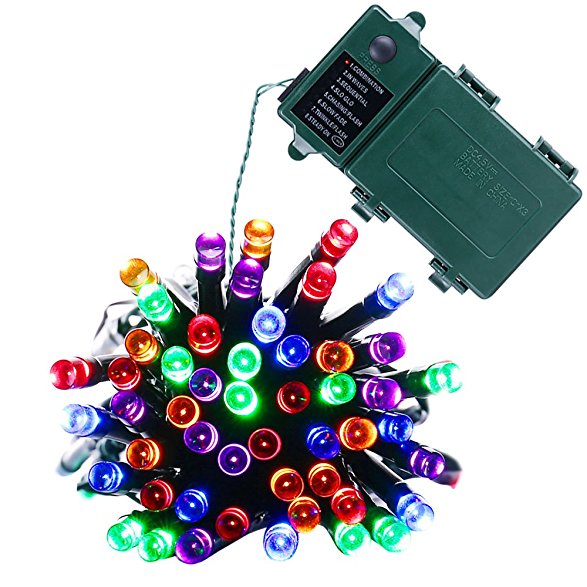 Qedertek Battery Christmas Lights, Fairy Christmas Lights 50 LED 13.1ft Decorations Lighting with 8 Modes Auto Timer for Party, Garden, Patio, Xmas, Lawn (Colorful)