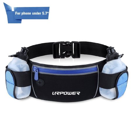 Running Belt URPOWER Multifunctional Zipper Pockets Water Resistant Waist Bag Water Bottle Two Bottles Included Waist Pack for Running Hiking Cycling Climbing Camping Travel Compatible with iPhone 6S 6S Plus 6 6S 5 5S 5C 4SSamsung Galaxy S6 EdgeS6 S5 S4 S3 and Other Smartphones