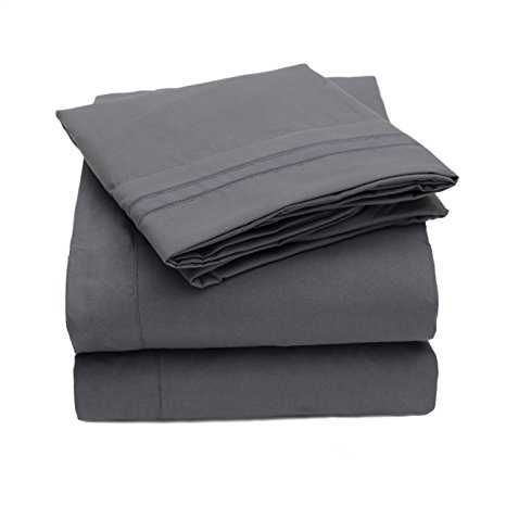 Simple Deluxe 1500 Series 4 Piece Microfiber Bed Sheet Set, King, Gray