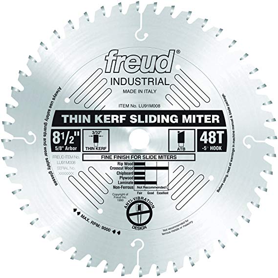 Freud 8-1/2"x 48T Thin Kerf Sliding Compound Miter Saw Blade (LU91M008)