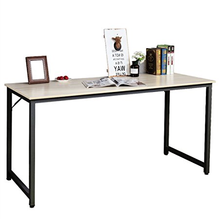 Dland Home Office Desk 55" PC Laptop Decent Modern Computer Workstation with Triangular Solid Support Writing Studying Table, Maple Black Legs