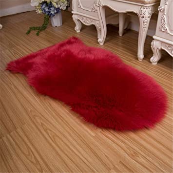 Dikoaina Classic Soft Faux Sheepskin Chair Cover Couch Stool Seat Shaggy Area Rugs for Bedroom Sofa Floor Fur Rug (Burgundy, 2ft x3ft (Sheepskin))