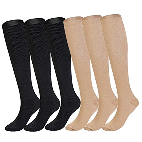Compression Socks For Women and Men -1/6 Pack Best Medical, Nursing, Travel & Flight Socks - Running & Fitness - 15-20mmHg