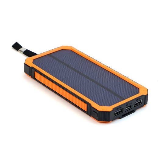X-DRAGON Solar Charger Power Bank 15000mAh Dual USB Portable Solar Battery Charger for iPhone 6 Plus 5S 5C 5 4S, iPad, Samsung Galaxy S6 S6 Edge S5 S4 S3 Note 4 3, LG G3, Nexus, Gopro Camera (Orange)