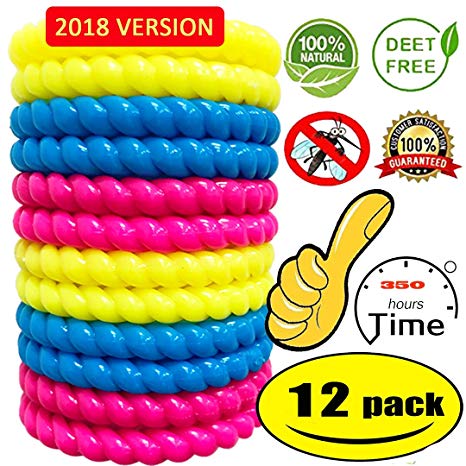 12 Pack Mosquito Repellent Bracelet,100% Natural Plant-Based Oil, Deet-Free & Non-Toxic Insect Mosquito Repellent Wristbands for Kids, Adults & Pets, Waterproof Travel Bands Last 350Hrs New Version