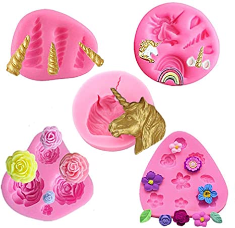 Unicorn Cupcake Topper Decoration Molds Set - MoldFun Unicorn Head, Horn, Ears and Rainbow Silicone Mould for Fondant Gum Paste Polymer Clay, Birthday Cake Decorating Tools
