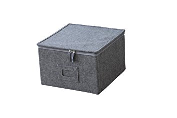 Medium Grey Twill Box With Zipper Lid; Soft Cloth Liner - 11" X 11" X 7" Tall