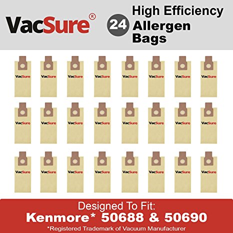 Kenmore Micro-Filtration Vacuum Bags TYPE O & U for Upright Vacs, Panasonic Type U-2 Vacuum Bags by VacSure (24 Bags included)