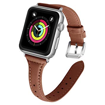 iGK Leather Bands Compatible with Apple Watch Band 38mm 40mm 42mm 44mm,Slim Leather Strap Replacement Bands with Stainless Steel Buckle for iWatch Apple Watch Series 4 3 2 1