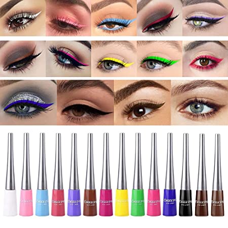 Colored Eyeliners Set,14 Color Waterproof Eyeliner Liquid Liner,Long Lasting Rainbow Eye-Liner Pencil, Quick Dry Neon Eye Liners Colorful Sets for Women and Girls Eyes Makeup Gift(Packs of 14)