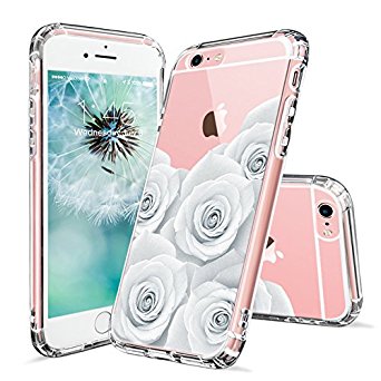 iPhone 6 Plus Case, iPhone 6s Plus Case for Girls, MOSNOVO White Roses Floral Flower Clear Design Transparent Plastic Hard Back with TPU Bumper Protective Case Cover for iPhone 6 6s Plus (5.5 Inch)