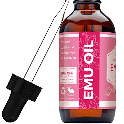 #1 TRUSTED Leven Rose Pure Organic Emu Oil - 100% Natural Oil for Hair and Skin for Stretch Marks, Aches, Pains, Scars, Joint Pain - 4 Ounce (4 Oz) In Dark Amber Glass Bottle with Glass Dropper - 100% Satisfaction Guarantee