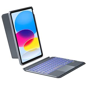 Inateck iPad 10th Generation Case with Keyboard, Detachable iPad Keyboard Case with 7-Color Backlight and Touchpad for New iPad 10th Gen 2022, KB04112 Gray