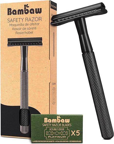 Bambaw Metal Safety Razor for Men | Mat Black Razor | Metal Shaver | Zero Waste Products | Reusable Razor | Waste Free Men’s Razor | Fits All Double Edge Razor Blades | Beard Razor | DE Safety Razor |
