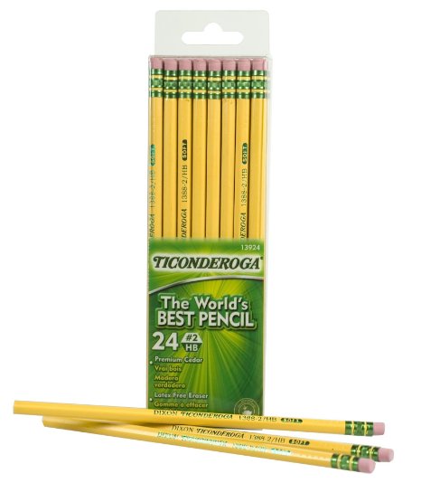 Dixon Ticonderoga Wood-Cased #2 HB Pencils, Box of 24, Yellow (13924)