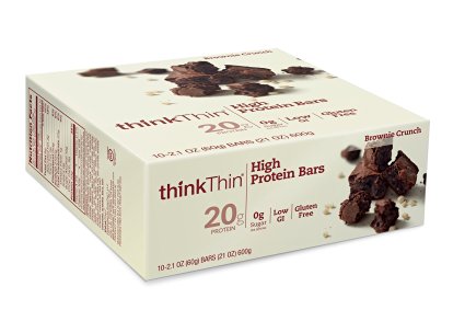 thinkThin High Protein Bars, Brownie Crunch, 2.1 Ounce (pack of 10)