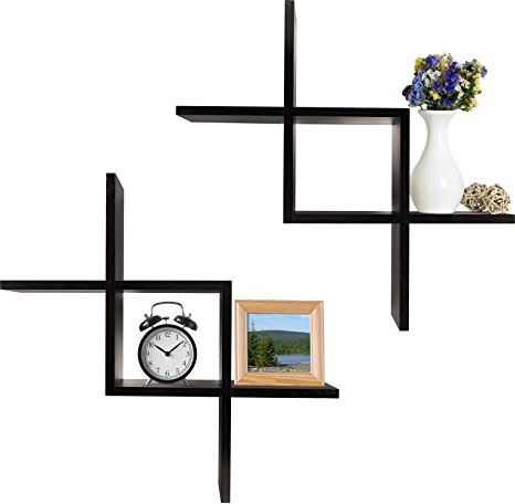 Greenco Criss Cross Intersecting Wall Mounted Floating Shelves- Espresso Finish