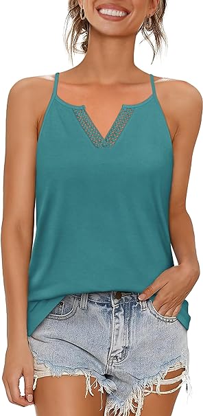 Aokosor Womens Summer Tank Tops V Neck Guipure Lace Halter Tops Loose Fit Casual Camisole