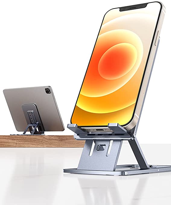 Foldable Cell Phone Stand, [Sturdy Aluminum Metal] LISEN Adjustable Cell Phone Holder [Ultra Thin] Portable Stand for Desk Compatible with All Smartphones, Tablets