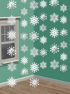 Hanging Strings of Snowflakes Christmas Decorations x 6