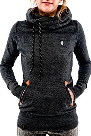 Cutiefox Women's Trendy Solid Funnel Neck Pullover Hoodie Sweatshirt