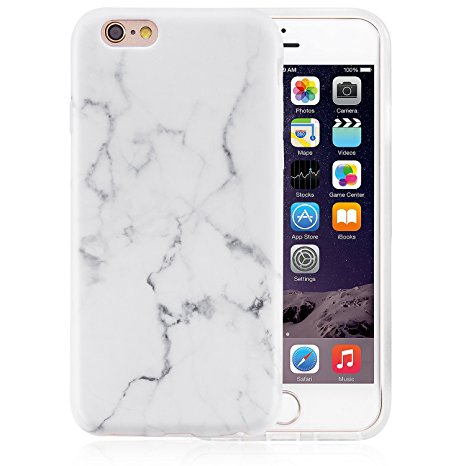 iPhone 6 Phone Case, VIVIBIN Anti-Scratch &Fingerprint,Shock Proof Thin TPU Case For iPhone 6 / 6s 4.7" , White Marble Design(#2)