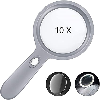 Lighted Magnifying Glass-10X Hand held Large Reading Magnifying Glasses with 12 LED Illuminated Light for Seniors, Macular Degeneration, Inspection,Coins, Stamps (deepgary)