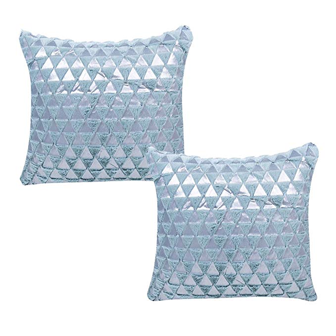 WOMHOPE Set of 2 Foil Print Triangle Velvet Soft Plush Decorative Throw Pillow Covers Cotton Linen Cushion Covers Decorative Throw Pillow Case 17 x 17 Inch (Blue (Set of 2))