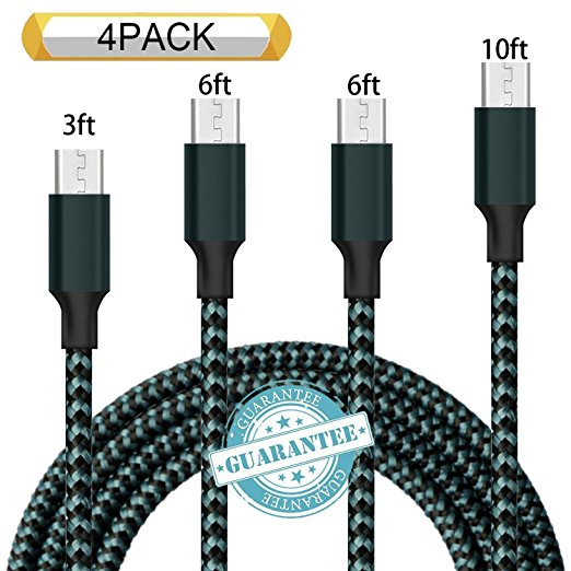DANTENG Micro USB Cable,4Pack 3FT 6FT 6FT 10FT Long Premium Nylon Braided Android Charger USB to Micro USB Charging Cable Samsung Charger Cord for Samsung Galaxy S7 Edge S7 S6 S4,Note 5 4 Nvay