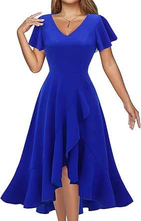 DRESSTELLS Women's Formal Cocktail Dresses 2024 Wedding Guest Bridesmaid Homecoming Fall Dress V-Neck Tea Party Dresses