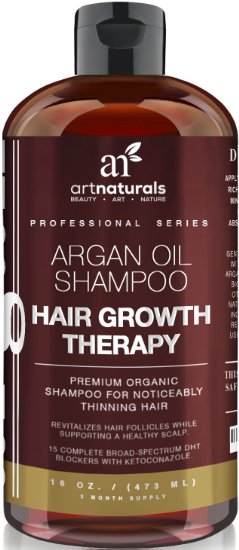 Art Naturals Organic Argan Oil Hair Loss Shampoo for Hair Regrowth 16 Oz - Sulfate Free - Best Treatment for Hair Loss Thinning and Aging - Product For Men and Women - Infused with Biotin - 3 Month Supply