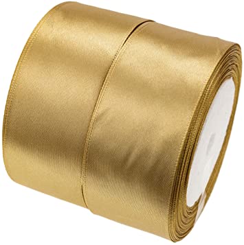 ATRibbons 50 Yards 1-1/2 inch Wide Satin Ribbon Perfect for Wedding,Handmade Bows and Gift Wrapping,25 Yards/Roll x 2 Rolls (Dark Gold)