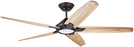 Emerson CF515NA60ORB Kathy Ireland Home Dorian Eco Ceiling Fan, 60 Inch | Energy Efficient Modern LED Lighting Fixture with Curved Wood Blades and 6-Speed Wall Control, Oil Rubbed Bronze