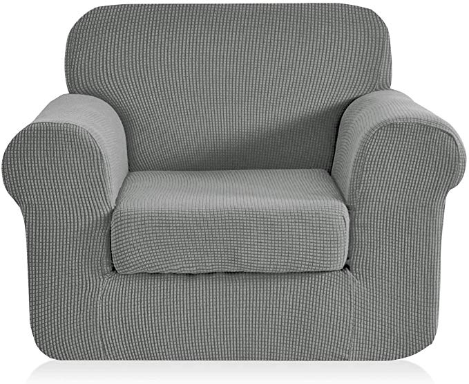 CHUN YI 2-Piece Jacquard Stretch Amrchair Arm Chair Slipcover, Polyester and Spandex 1 Seater Cushion Couch Sofa Settee Cover Coat Slipcover, Furniture Protector Cover for Sofa and Couch (Dove Gray)