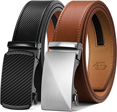 Zitahli Men's Belt, 2 Pack Ratchet Belt Leather,Slide belts men with Easier Adjustable Automatic Buckle for Suits and Jeans