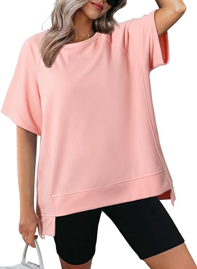 Dokotoo Oversized T Shirts for Women Crewneck Short Sleeve Casual Summer Tops Lightweight Loose High Low Blouse