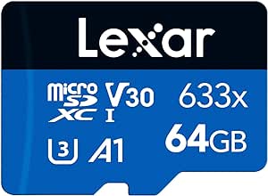 Lexar 633x 64GB Micro SD Card, microSDXC UHS-I Card W/O SD Adapter, microSD Memory Card up to 100MB/s Read, A1, Class 10, U3, V30, TF Card for Smartphones/Tablets/IP Cameras (LMS0633064G-BNNAA)