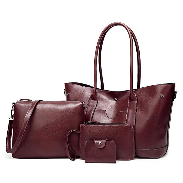 ELIMPAUL Designer Women Top Handle Leather Satchel Handbags Shoulder Bag 4pcs Messenger Tote Bag Purse