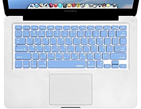 XSKN Hebrew Language Blue Color Silicone Keyboard Skin Cover Compatible with 2015 and Earlier Released MacBook Air 13 inch MacBook Pro 13 15 17 inch - US Layout