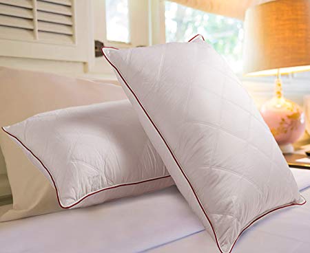 EXQ Home Down Alternative Bed Pillows for Sleeping of 2 - Hotel Collection Hypoallergenic Queen Size White Pillows - Soft Pillow with Quilted Cotton Covers (Diamond Pattern)