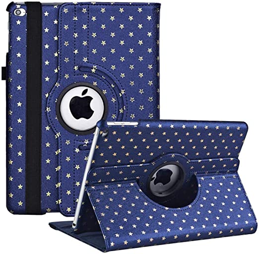 iPad 9.7 Case,iPad 5th/6th Generation Case - 360 Degree Rotating Stand Protective Cover with Star Case with Auto Sleep/Wake for Apple iPad 9.7" 2018 2017 / iPad Air 2 / iPad Air Case (Star-Navy Blue)