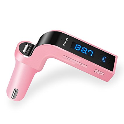 Bluetooth FM Transmitter,LDesign Wireless In-Car FM Adapter Car Kit with USB Car Charging for iPhone, Samsung, LG, HTC, Nexus, Motorola, Sony Android Smartphone - Pink