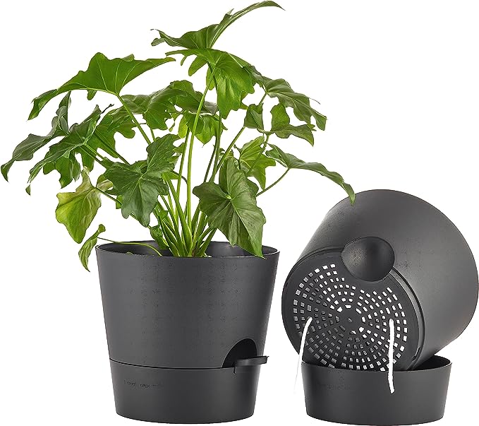 FaithLand 2-Pack 10 Inch Planter Pots for Indoor Outdoor Plants, Self Watering Flower Pots with Deep Reservoir, Black …