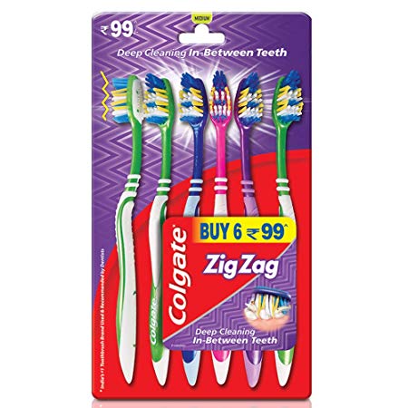 Colgate ZigZag Medium Bristle Toothbrush - 6 Pcs