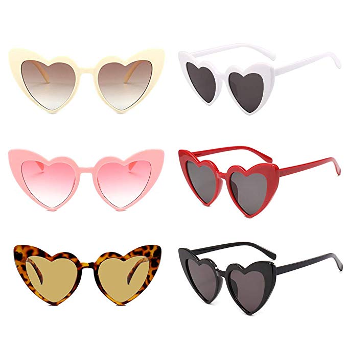 Heart Shaped Retro Cateye Sunglasses for Women, Party Favors Supplies, Red Pink Beige White Black Leopard Eye Wears